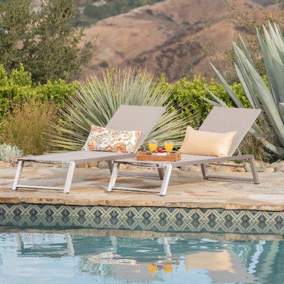 Classic 2-Pack Aluminum Patio Chaise Lounges with Adjustable Mesh Seats, Outdoor Chair -Christopher Knight Home Outdoor Furniture