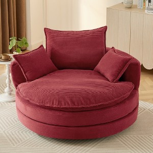 Moda Furnishings 360° Swivel Sofa 57.5" Accent Barrel Chair  with Dual-layer Cushion Design and 3 Removable Pillows for Living Room and  Bedroom - 1 of 4