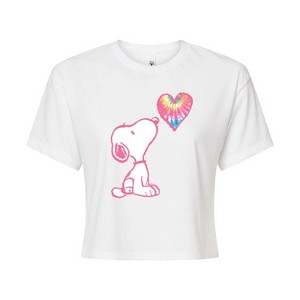 Women's - Peanuts - Snoopy Pastel Rainbow Heart Cropped Graphic T-Shirt - 1 of 4