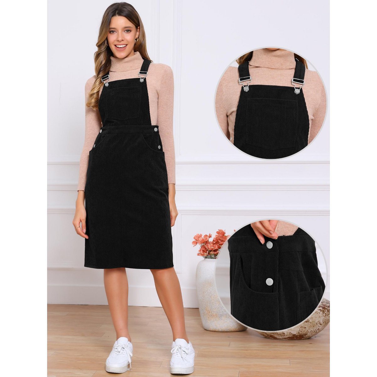 Женские платья INSPIRE CHIC Women's Adjustable Straps Sleeveless Square Neck Casual Midi Dresses with Pockets Black Large — фото 3