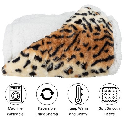 Tiger Print Fleece Sherpa Reversible Blanket, 50" x 60"