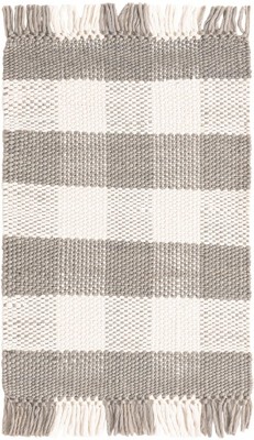 Gray Plaid Rectangular Synthetic Fringe Area Rug