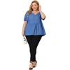 Agnes Orinda Women's Plus Size Blouse Short Sleeve V Neck Chambray Peplum Top - 3 of 4
