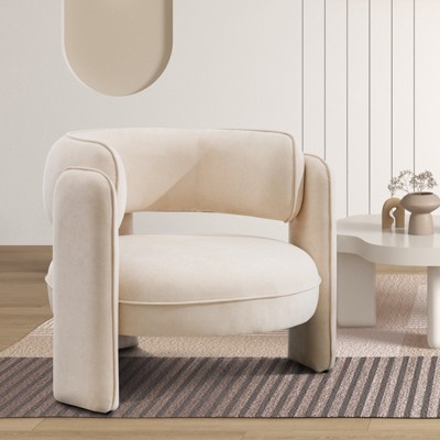 Bestier Modern Beige Velvet Accent Chair with Soft Cushion Stylish Club Adults Round Armchair White