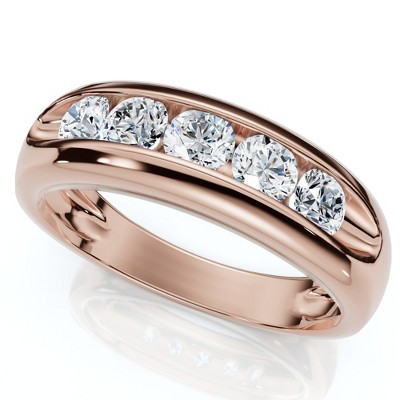 Pompeii3 3/4Ct Men's Diamond 5-Stone Wedding Ring Channel Set 10k Gold Lab Created
