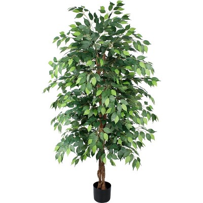 MaseiKar Artificial Ficus Tree 6ft, Realistic Fake Plants with Silk Leaves & Texture Trunk, Faux Tree for Home Office Indoor Outdoor Housewarming Gift