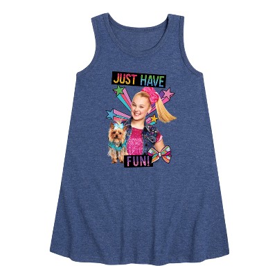 JoJo Siwa Just Have Fun! Graphic Sleeveless Aline Dress - Heather Navy - 5T