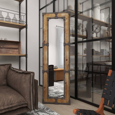 Rustic Brown Wood Full-Length Rectangular Floor Mirror