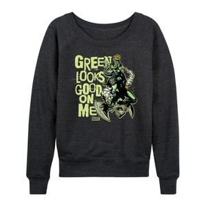 Women's - Marvel - Spider-man St. Patrick's Day Green Looks Good On Me Lightweight French Terry Wide Neck Long Sleeve Shirt - 1 of 4
