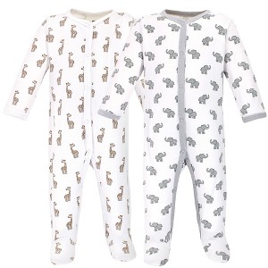 Hudson Baby Baby Cotton Snap Sleep and Play 2pk, Elephant Giraffe - 1 of 4