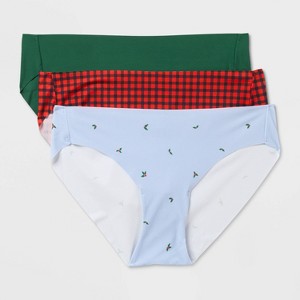 Women's 3pk Laser cut Holiday Bikini Underwear - Auden™ Red/Green/Blue - 1 of 3