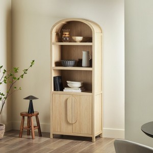 FONTOI Arched Decorative Cabinet, 3-Tier Arched Cabinet with Doors, Arched Bookshelf with Open Display Shelf for Home, Brown, 30"*76"*15" - 1 of 4