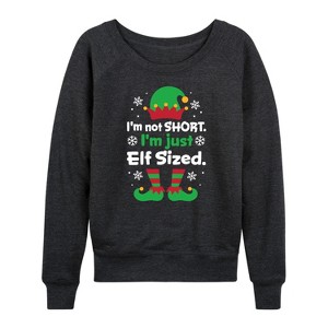 Women's - Instant Message - I'm Not Short Just Elf Sized Funny Christmas Lightweight French Terry Wide Neck Long Sleeve Graphic Shirt - 1 of 4