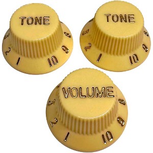 AxLabs Strat-Style Lefty Knob Kit with Gold Lettering (3) Aged White/Cream - 1 of 1