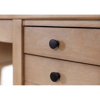 Light Brown Wood Home Office Desk with USB Ports and Drawers