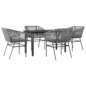 vidaXL 5-Piece Gray Patio Dining Set - Poly Rattan with Cushions & Glass Table for Outdoor, Garden, Patio, Backyard Furniture - 1 of 4