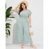 Women's Plus Size Wide Leg Floral Jumpsuits Casual Summer Short Sleeve Fashion Outfit Criss Cross Neck Smocked Waist - 3 of 4