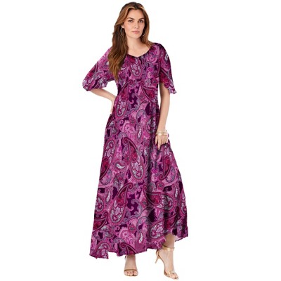 Roaman's Women's Plus Size Petite Flutter Sleeve Crinkle Dress