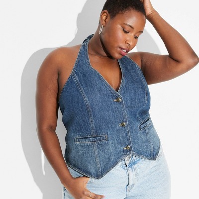 Women's Open-Back Halter Denim Vest - Wild Fable™
