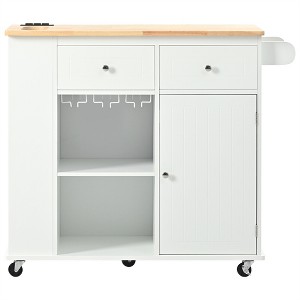 OUTSUPPLY Kitchen Island with Drop-Leaf, Mobile Workstation with Wine Rack, 5 Wheels & Adjustable Storage - 1 of 4