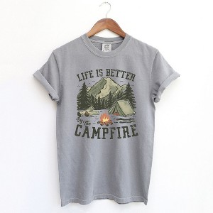 Simply Sage Market Women's Life Is Better By The Campfire Tent Short Sleeve Garment Dyed Tee - 1 of 4