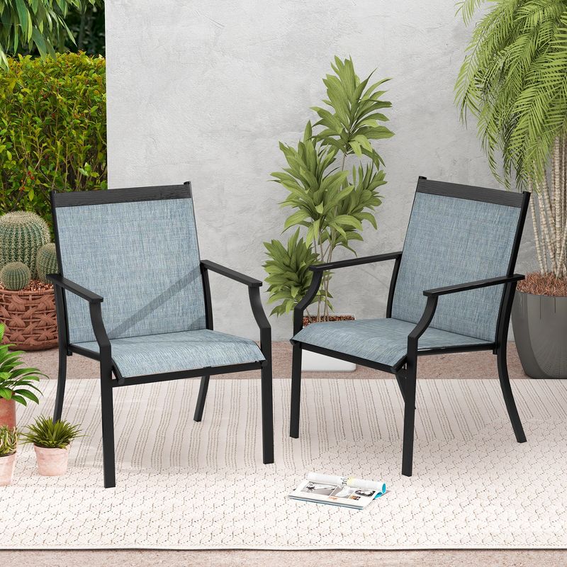 Tangkula Set of 2 Patio Dining Chairs Outdoor Armchairs w/ Sturdy Metal Frame, 3 of 9
