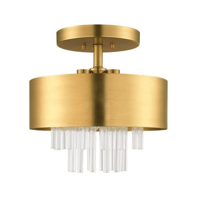 Elysian Crystal Rod 3-Light Brass Drum Indoor/Outdoor Ceiling Fixture