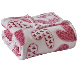 Kate Aurora Valentine's Day Floral Hearts Ultra Soft & Plush Accent Throw Blanket - 50 In W X 60 In. L - 1 of 3