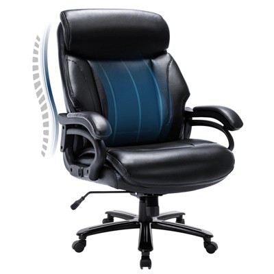 Big and Tall Office Chair 400lbs-Heavy Duty Executive Desk Chair with Extra Wide Seat, High Back Ergonomic Leather Computer Chair-Black