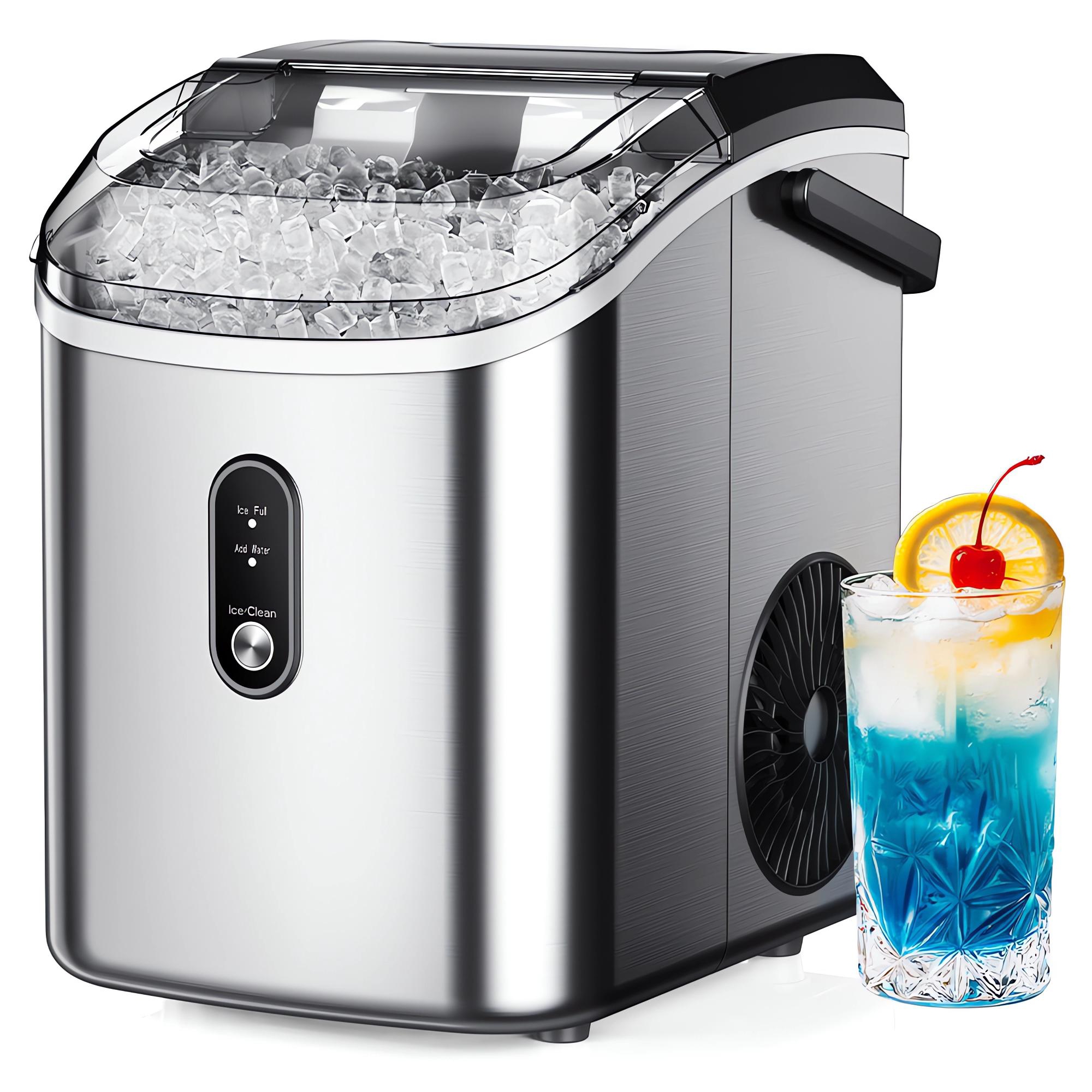 Simzlife Nugget Ice Maker Countertop, 35 Lbs/Day, Stainless Steel, 1.8 Lbs Storage, Silver