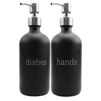 Cornucopia Brands- 16oz Hands & Dishes Glass Pump Soap Dispenser Bottles, Set of 2