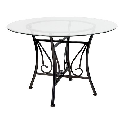 Emma and Oliver 45" Round Glass Dining Table with Black Metal Frame