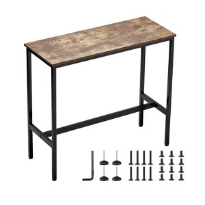 VEVOR Bar Table, Sturdy Metal Frame High Top Pub Table, Narrow Long Kitchen Dining, Cocktail Counter Bar Height Desk, 39x16x35.5 in, Brown and Black - 1 of 4