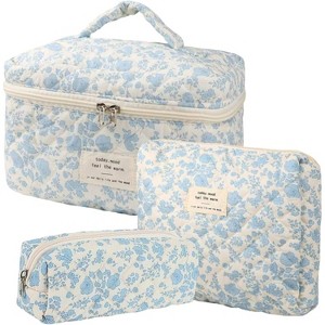 Narwey 3Pcs Cotton Quilted Makeup Bag Set, Cute Floral Makeup Bags - 1 of 2