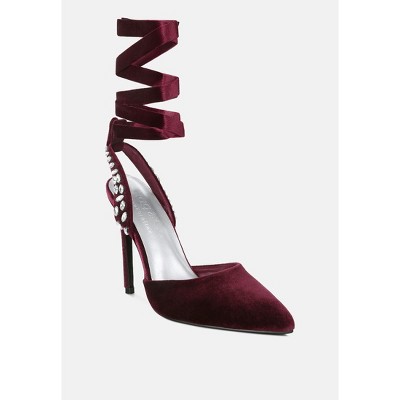 Wallis Blue Velvet Diamante Stud Tie Up Sandals