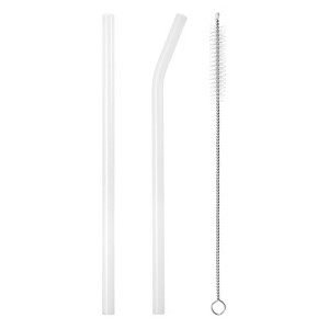 Unique Bargains Reusable Smooth Glass Straws with Cleaning Brush 2 Pcs - 1 of 4