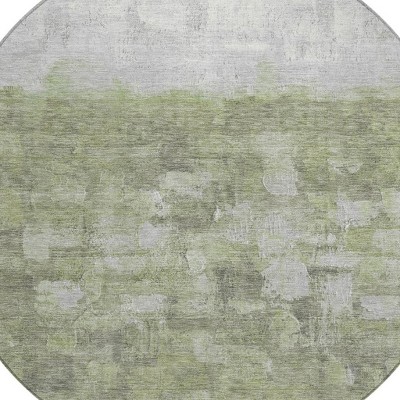 HomeRoots 8' Fern Green And Silver Round Abstract Washable Indoor Outdoor Area Rug
