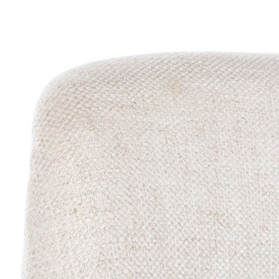 Scandinavian Cream Linen & Wood Transitional Accent Chair with Brass Tips