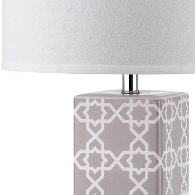 Quatrefoil Grey and White Ceramic Table Lamp Set with Cotton Shade