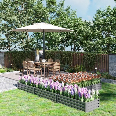 Outsunny 8'x8' Gray Steel Modular Raised Garden Bed Set