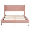 Queen Size Corduroy Upholstered Platform Bed with Tufted Headboard and Metal Legs, No Box Spring Needed - 3 of 4