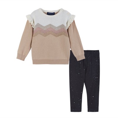 Image of Andy & Evan Infant Girls Eyelash Sweater W/Leggings Set White, Size 0-3 Months.