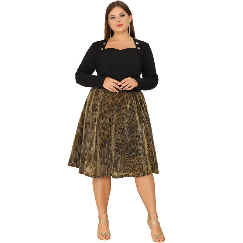 Agnes Orinda Women's Plus Size Metallic Party Disco Sparkle Faux Suede Skirts, 3 of 6