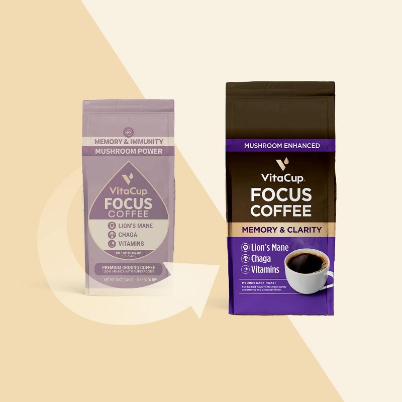 VitaCup Focus Ground Coffee Medium Roast Cognitive &#38; Immunity Support Lions Mane, Chaga Mushroom &#38; B Vitamin - 10oz, 5 of 6