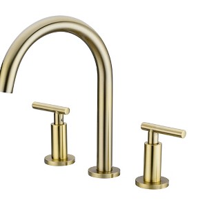 ChicFurnit Bathroom Sink Faucet Two Handle High Arc Widespread for Modern Vanity Sink, Gold, 15"*10.2"*2.8" - 1 of 4
