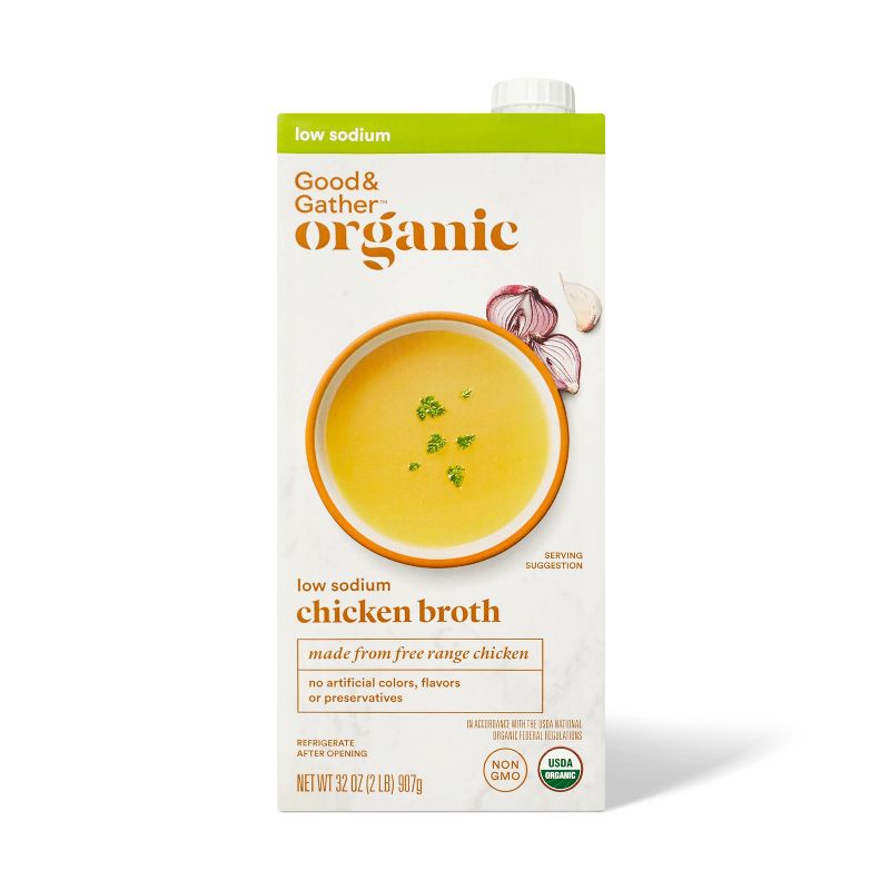 Organic Low Sodium Chicken Broth - 32 fl oz - Good &#38; Gather&#8482;, 1 of 8