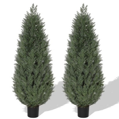 5FT Artificial Cedar Topiary Trees (2-Pack) - Realistic UV Resistant Faux Cedar Plants for Outdoor & Indoor Decor