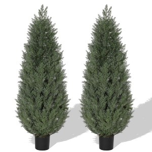 5FT Artificial Cedar Topiary Trees (2-Pack) - Realistic UV Resistant Faux Cedar Plants for Outdoor & Indoor Decor - 1 of 4