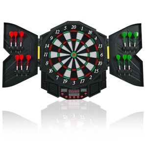 Costway Professional Electronic Dartboard Cabinet Set w/ 12 Darts Game Room LED Display - 1 of 4