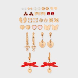 Heart and Bow Earring Set 18pc - Wild Fable™ Gold/Red - 1 of 3